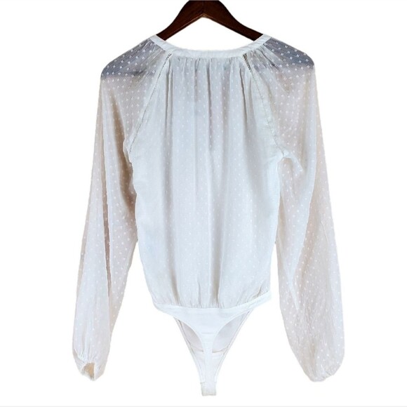 ABERCROMBIE & FITCH White Clip Dot Balloon Sleeves Bodysuit Blouse Size S - Picture 3 of 10